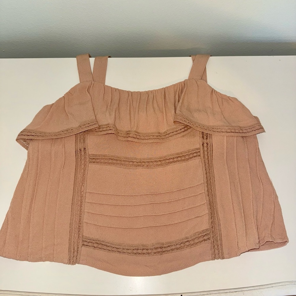 Women’s Strap Tank Top in Blush w/ Ruffle and Lace